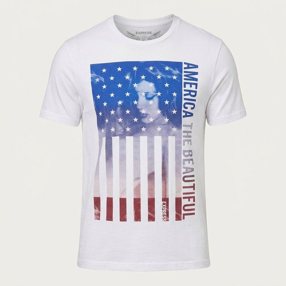 Express America The Beautiful Flag Portrait Graphic T Shirt Men Medium M USA